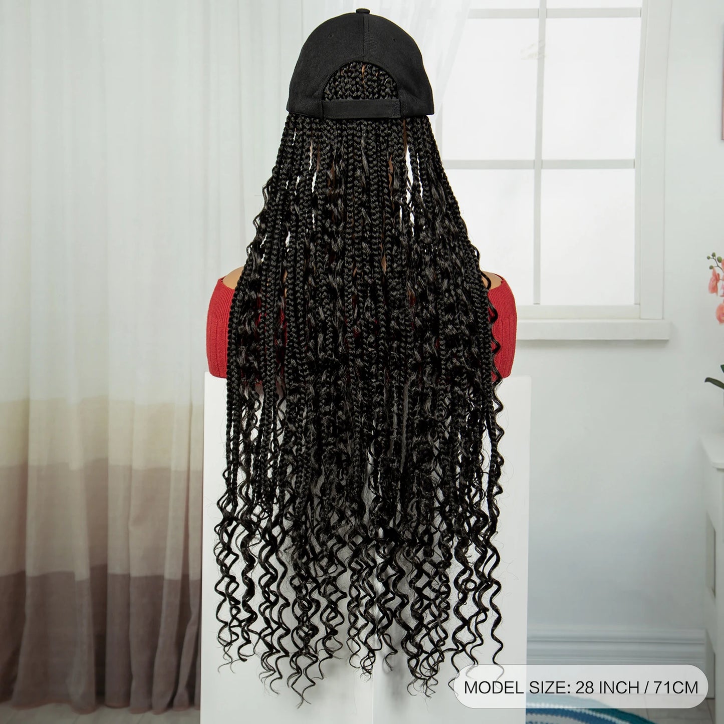 28" Curly Knotless Box Braids Hat Wig | Synthetic Baseball Cap Wig Luxegan