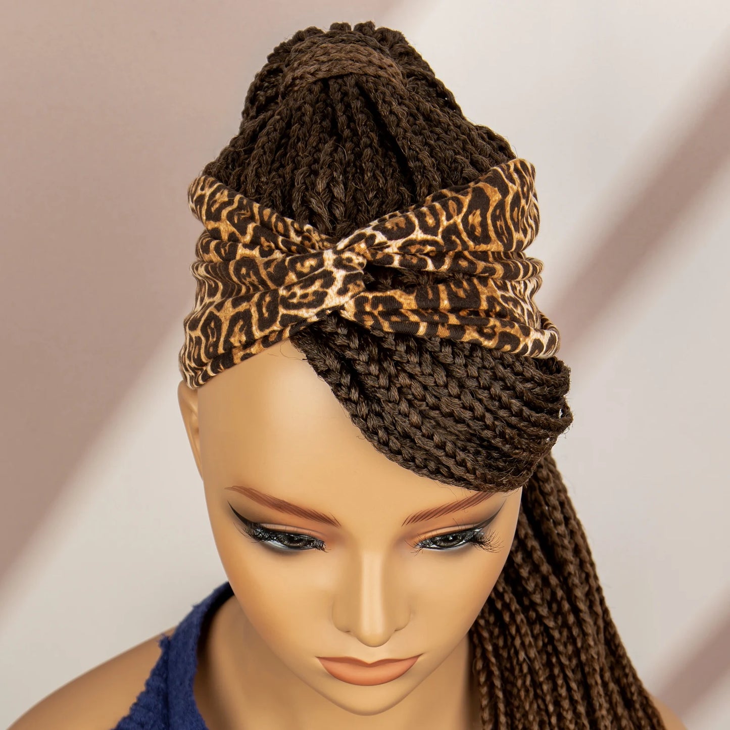 Bangs Ponytail Braided Wig with Headband | 27/613 Leopard Print Hair | Synthetic Daily Use Wig | Long Braids
