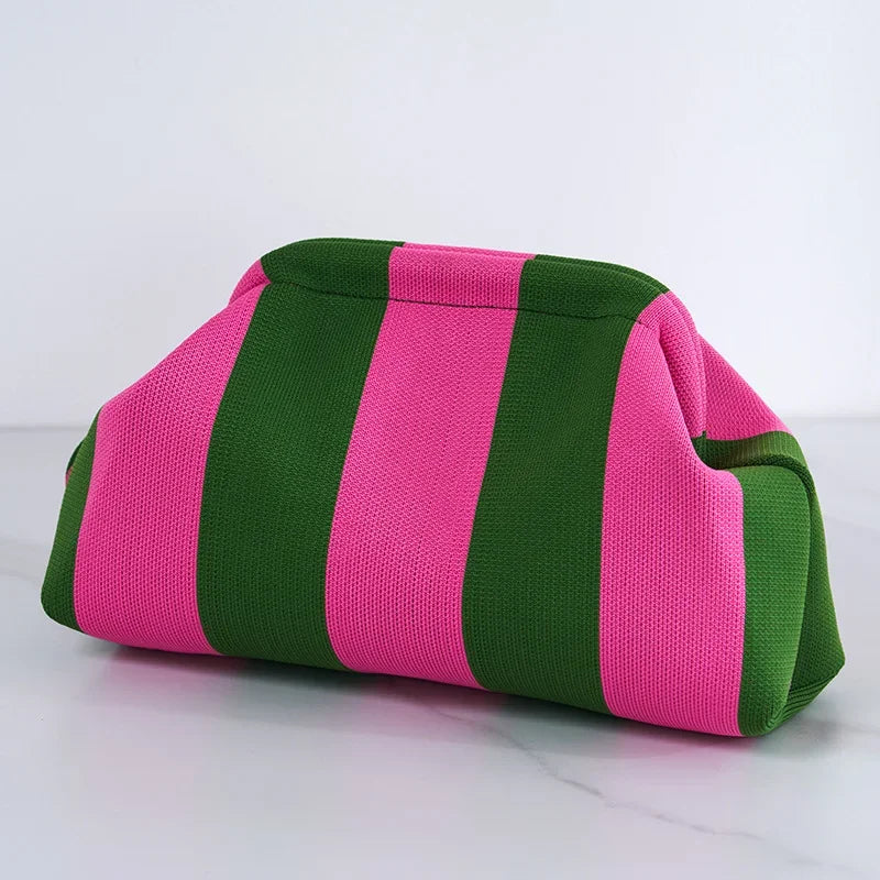 Cotton Woven Shell Clutch | Soft Casual Ruched Colorblock Summer Bag Luxegan