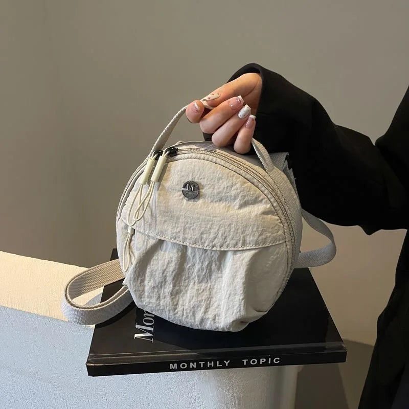 Cute Korean Style Nylon Shoulder Bag | Small Round Bag, Mini Crossbody Bag & Mobile Phone Storage Purse Luxegan