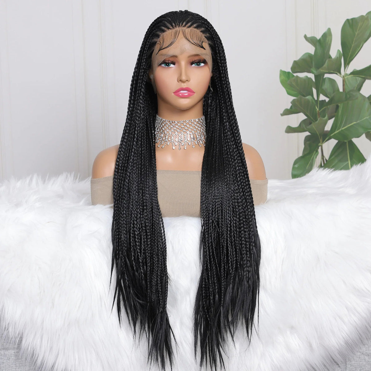 13x4 Goddess Faux Locs Braided Wig | Knotless Twist Box Braids | Long Synthetic Lace Front | Bleached Knots Luxegan