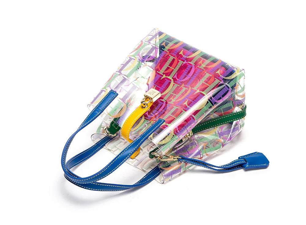 PVC Letter Print Bucket Bag | Transparent Large Capacity Tote & Travel Crossbody Luxegan