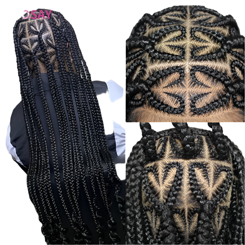 36" Heart Box Braids Lace Wig | Full Lace Cornrow Braids | Synthetic Braided Wig for Black Women | Clearance