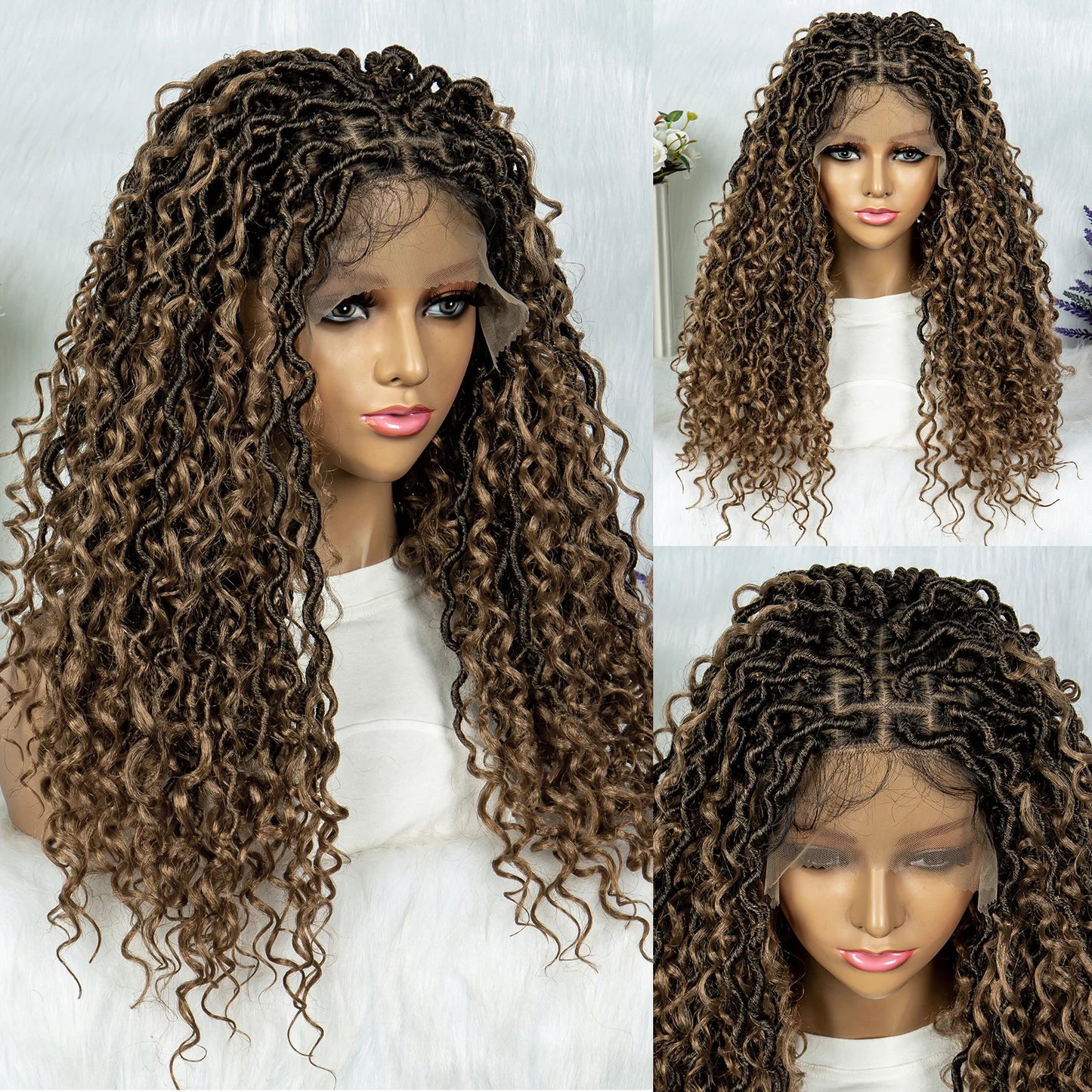 Lightweight Curly End Box Braids Wig | Lace Front Cornrows & Baby Hair Luxegan
