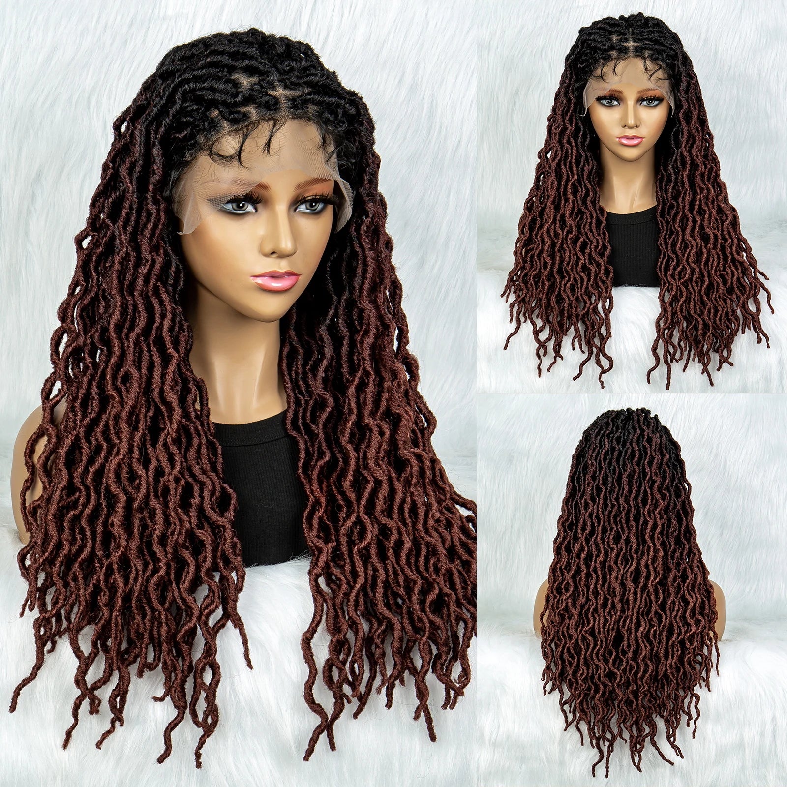 Knotless Box Braided Wig with Curly Ends & Baby Hair | Synthetic Lace Front Wig for Black Women Luxegan