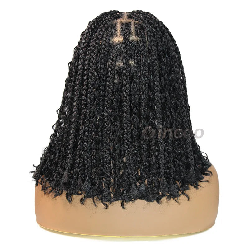12" Short Bob Boho Braided Wig | 360 Full Lace Front | Goddess Box Braids & Curly Hair | Knotless Cornrow Wig