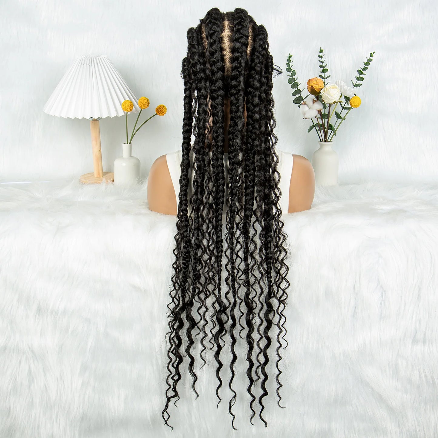 Cornrow Braided Wigs Synthetic Transparent Full Lace Wig With Baby Hair Braiding Wig Boho Cornrow Wig Curly End For Black Women
