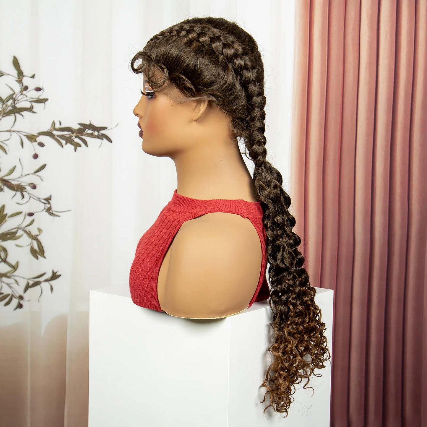 Curly Cornrow Twist Braids Wig | 13x1 T Part Lace | Water Wave | Black Women Luxegan