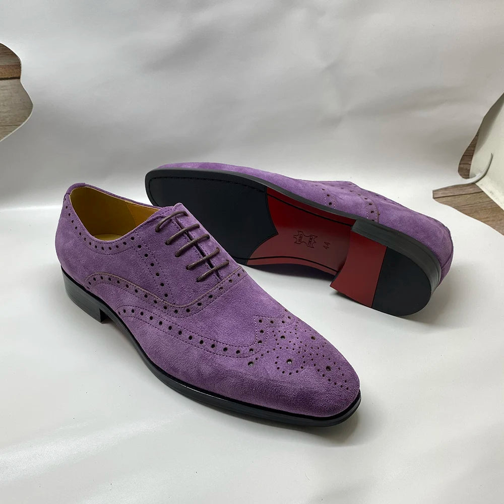 4 Colors Luxury Men's Genuine Leather Cow Suede Brogue Oxfords | Carving Design Casual & Wedding Dress Shoes Luxegan