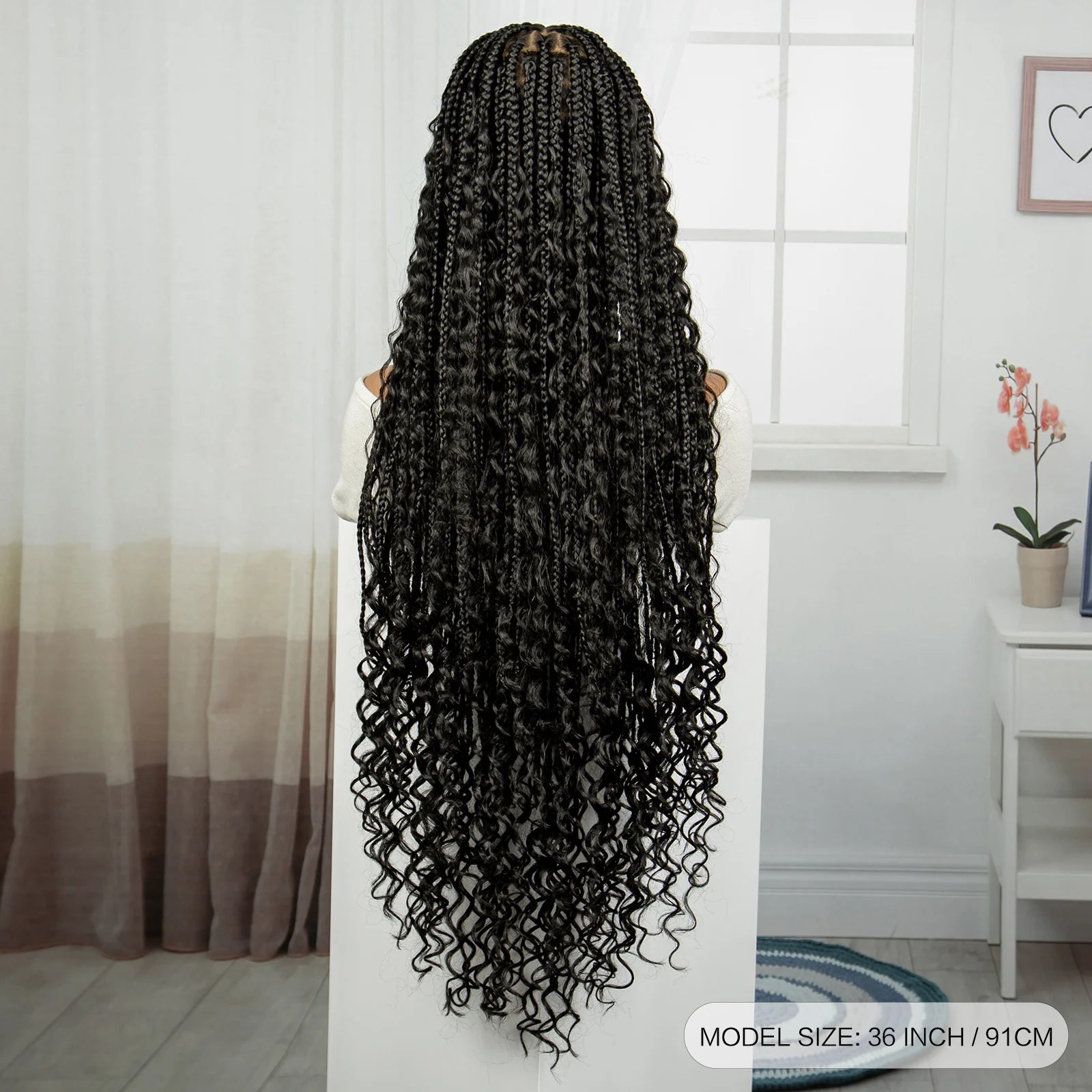 36" Long Boho Knotless Braids Wig | Curly Ends | Full Lace | Baby Hair Luxegan