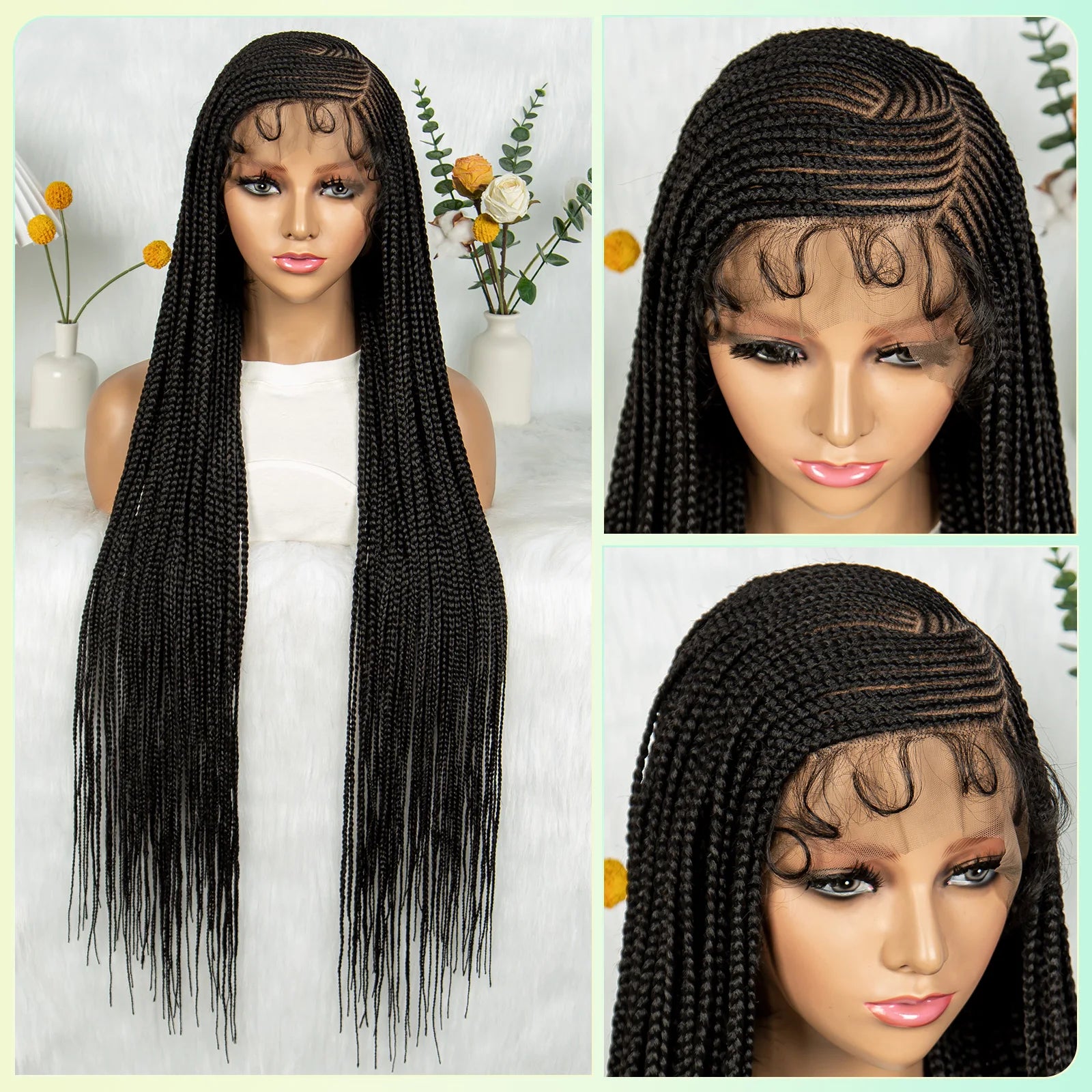 HD Transparent Full Lace Cornrow Knotless Box Braids Goddess Braided Wig Luxegan