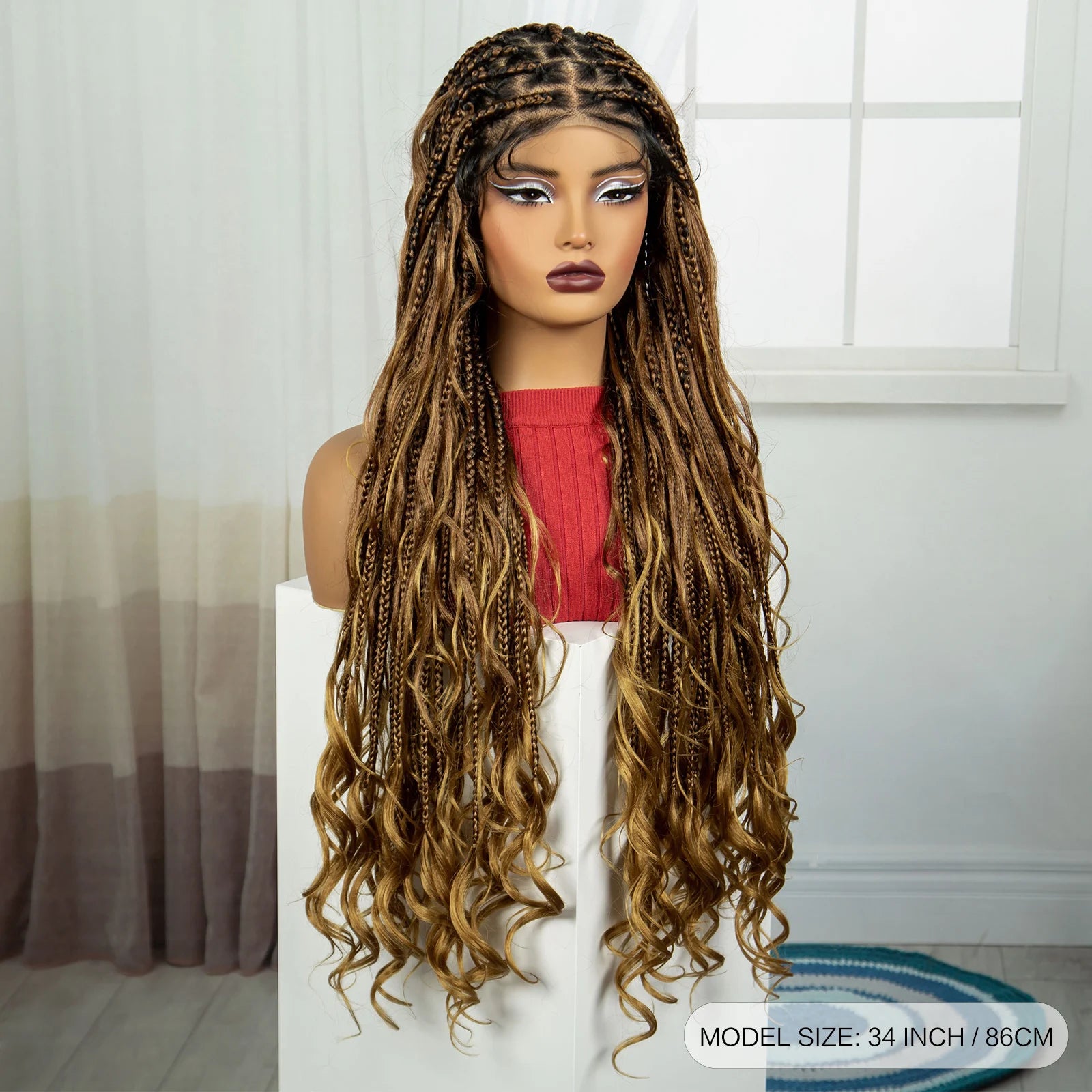 34" Boho Knotless Box Braids Wig | HD Full Lace | Ombre Twist | Baby Hair Luxegan