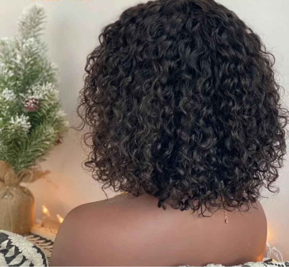 Short Pixie Bob Cut Human Hair Wig with Bangs | Jerry Curly Highlight Water Wave Blonde Colored Wig for Women (Easy Wear) Luxegan