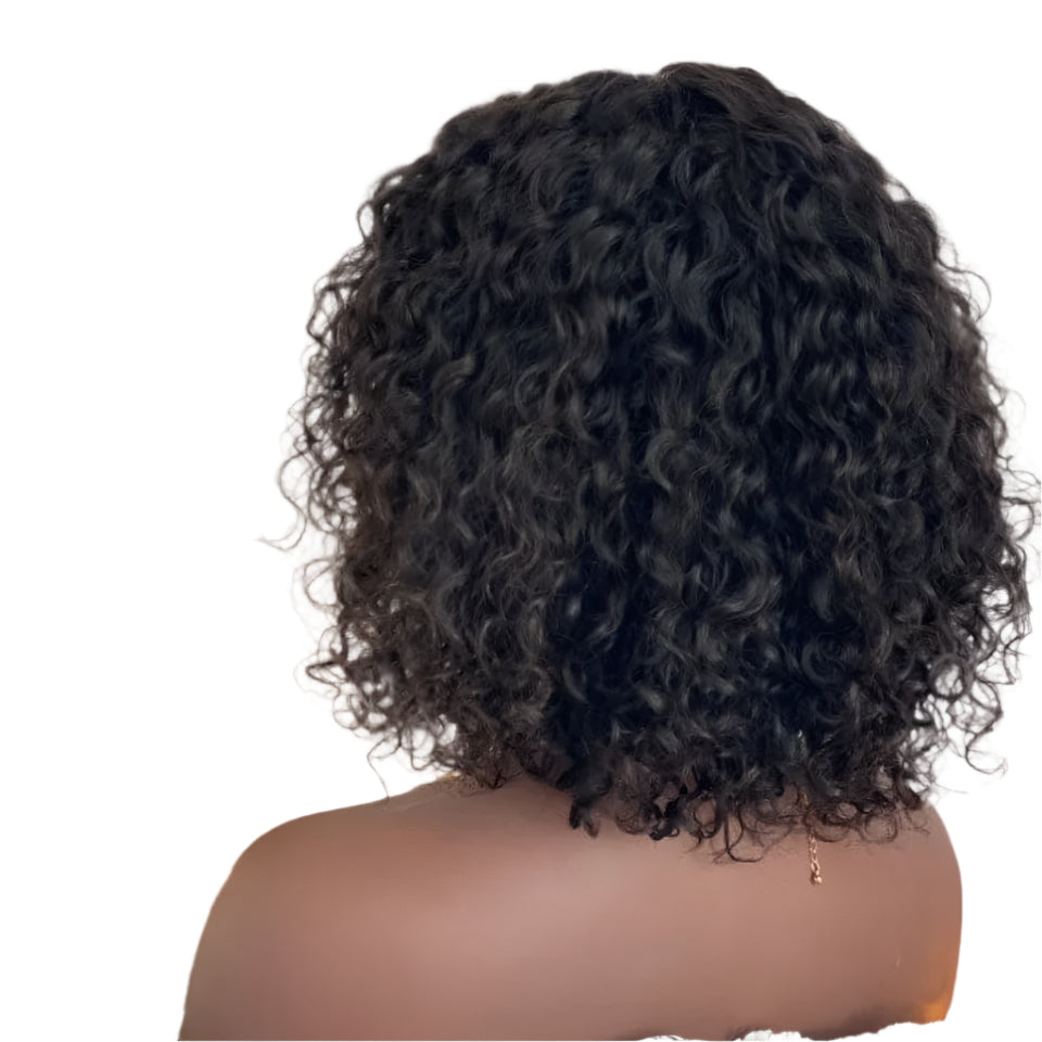 Highlight Jerry Curly Short Bob Wig | Peruvian Human Hair with Bangs Luxegan