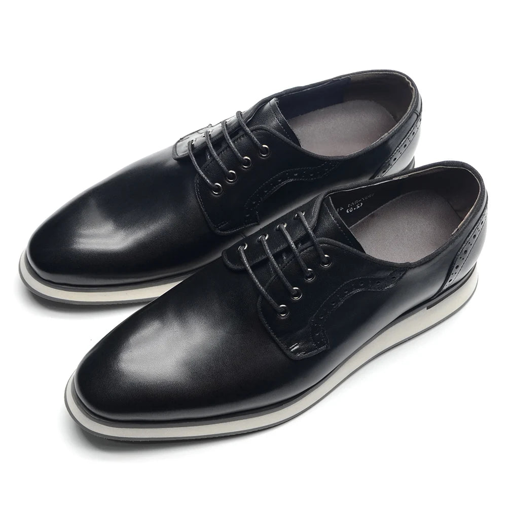 Men's Blue & Black Genuine Leather Derby Dress Shoes | Classic Casual & Business Oxfords (Breathable) Luxegan