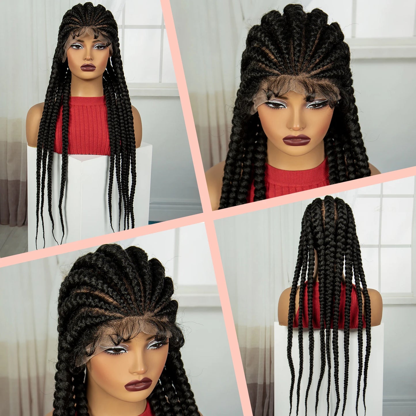 32" Natural Cornrow Knotless Braids Wig | Full Lace | Baby Hair Luxegan