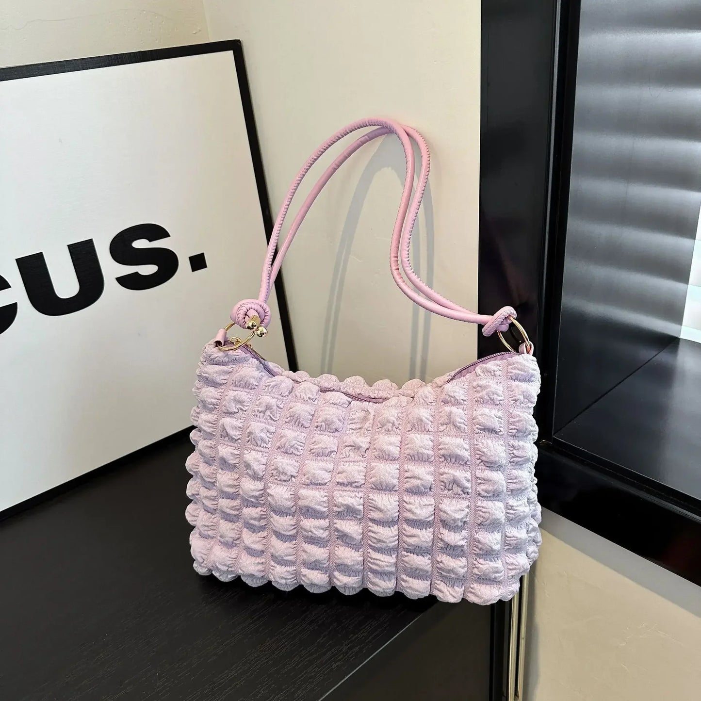 Canvas Wrinkle Bag for Women | Shoulder Bags & Pleated Bubbles Handbags (Padded Casual Underarm Quilted Tote Cloud Bag Purse) Luxegan