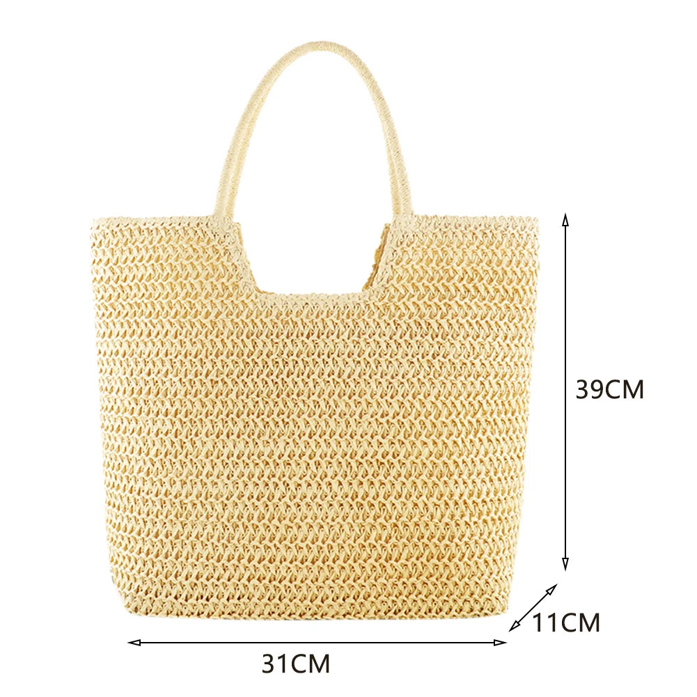 Vintage Hollow Design Woven Shoulder Bag | Large Capacity Knitting Tote & Summer Beach Bag Luxegan