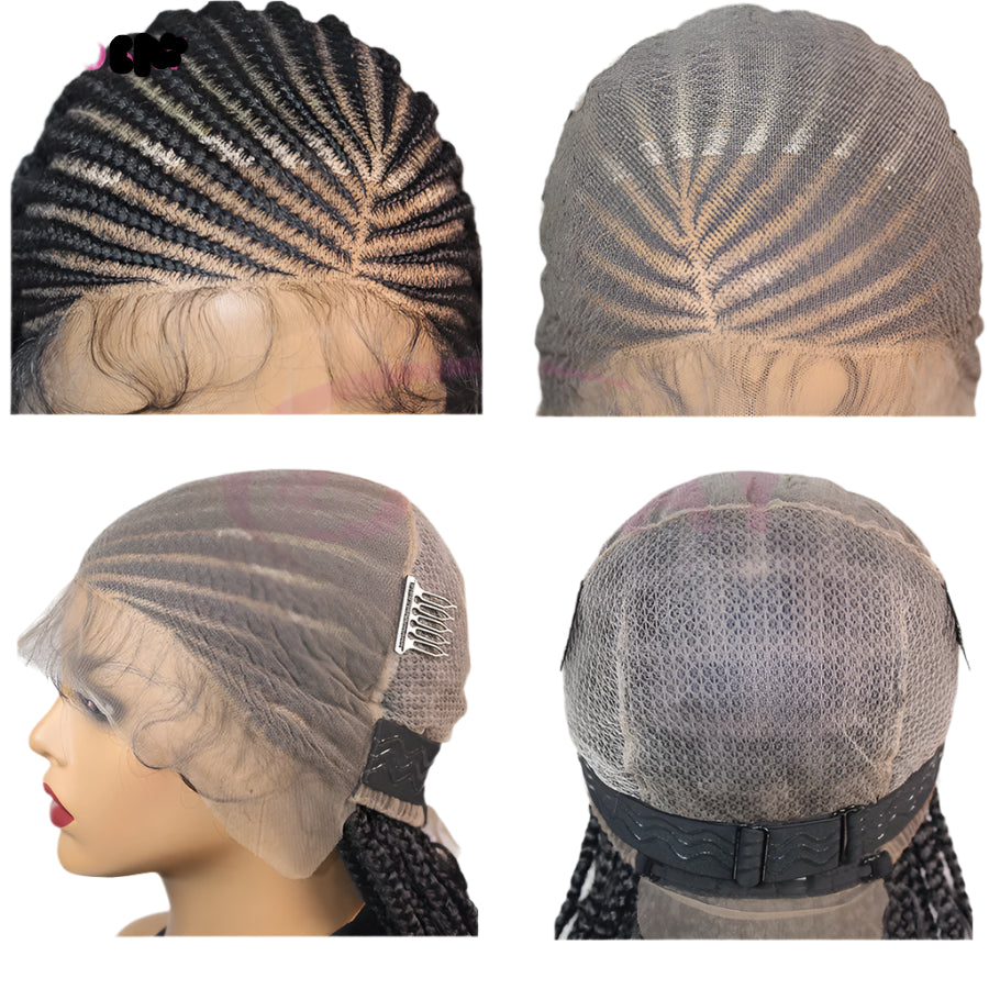 36" Boho Knotless Box Braids Wig | Full Lace | Cornrows & Curly Ends | Synthetic Braided Wig