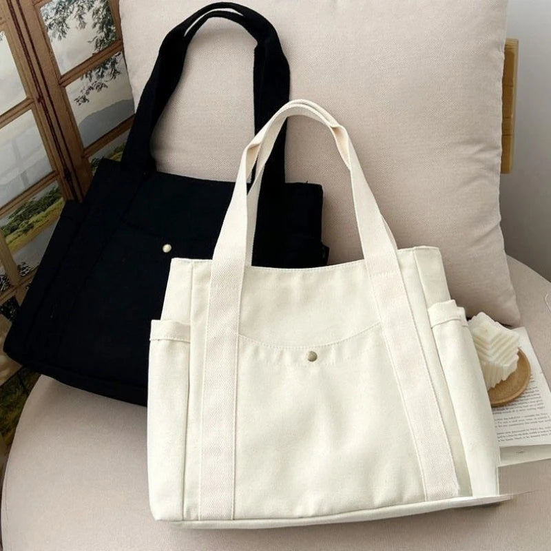 Soft Canvas Preppy Style Large Capacity Tote | Unisex Zippered Commuter Satchel Luxegan