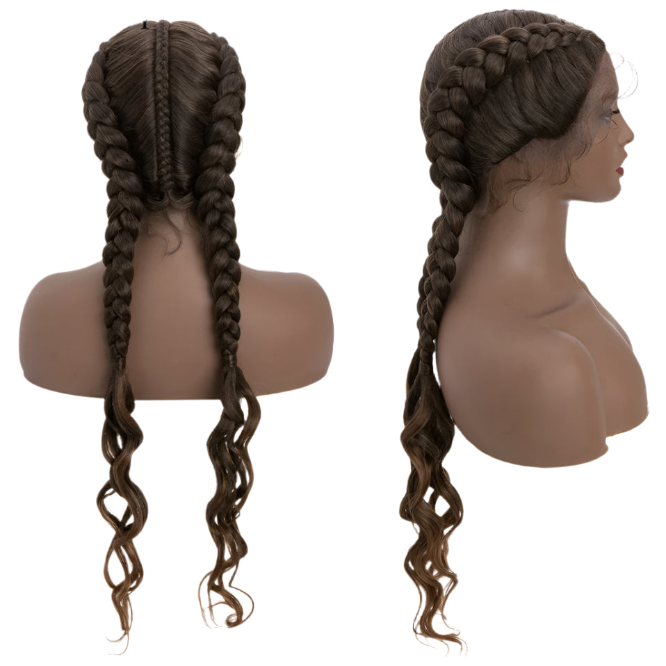 26" Dutch Braids Lace Front Wig | My-Lady Cornrow Afro Wig | Synthetic African Braided Wig | Wavy Texture