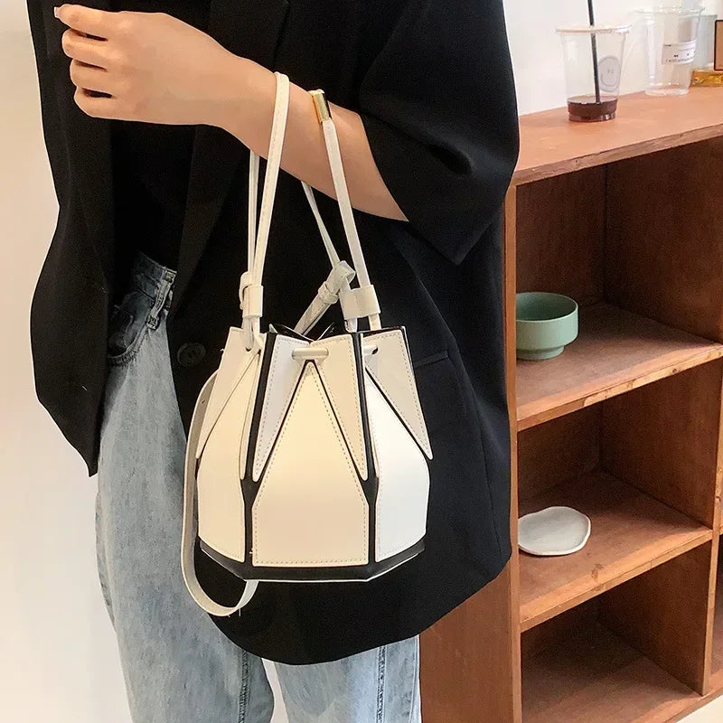 Women’s Niche Foldable Bucket Bag | Sophisticated Multifunctional Messenger Handbag | Elegant Urban Simplicity Shoulder Bag | Luxury Microfiber Synthetic Leather Portable Purse with "Dignified" Stereoscopic Build Luxegan