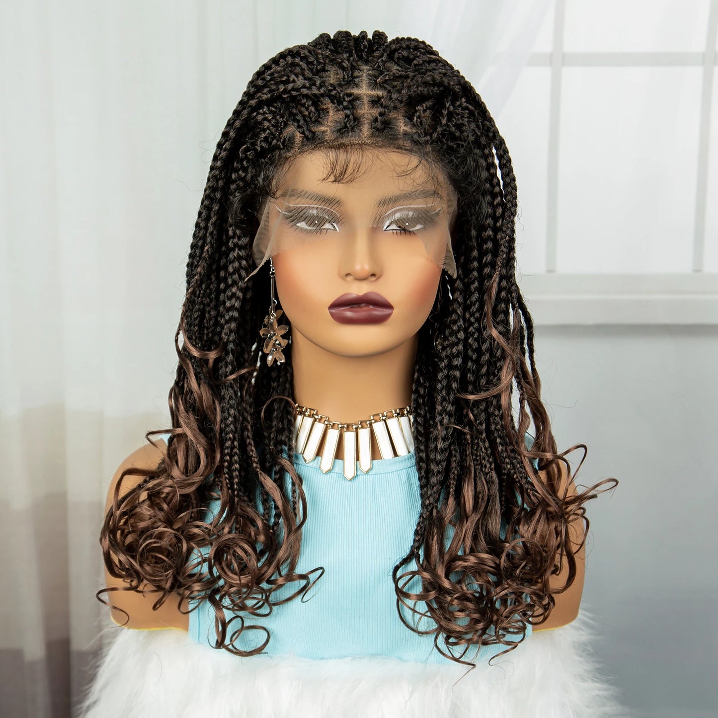 360° Full Lace Knotless Braids Wig with Wavy Ends | Baby Hair Luxegan