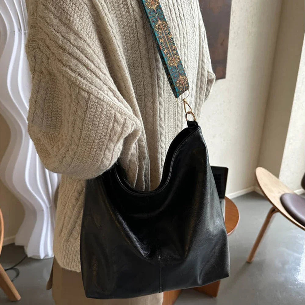 Women's Retro Solid Color PU Large Capacity Shoulder Bag | Fashionable Crossbody Bag | Girls' Daily Commuting Bag (Square Shape) Luxegan