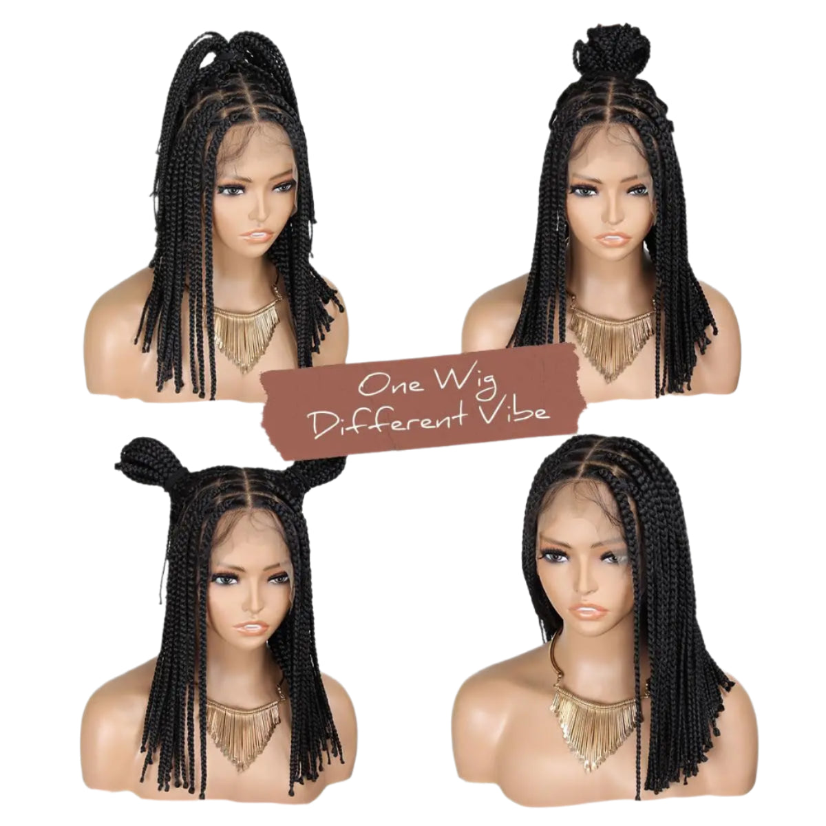 14" Knotless Box Braids Wig | Full Lace | Glueless | Medium Braids | Piano Color | Black Women