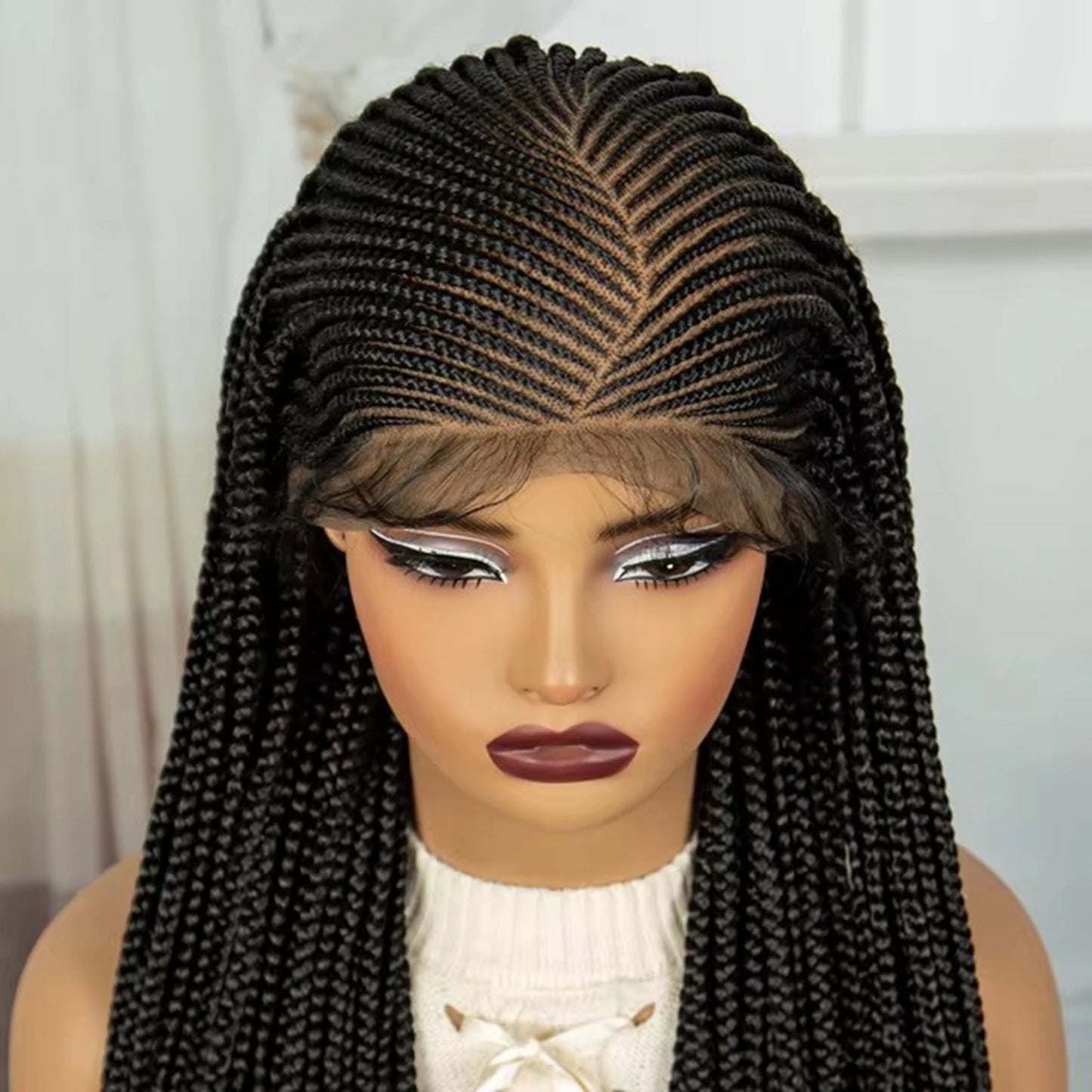 34" Knotless Cornrow Braids Wig | Transparent Lace Frontal | Baby Hair Luxegan