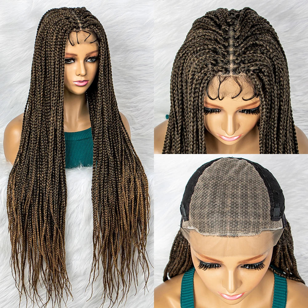 Goddess Box Braids Lace Front Wig | Transparent Full Lace Synthetic Braided Wig Luxegan