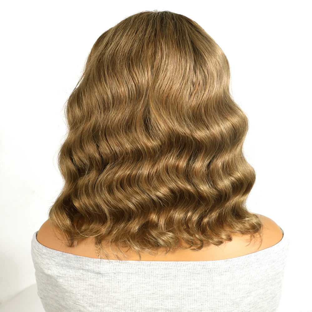 Honey Blonde Wavy Lace Front Wig with Shadow Roots | HD Lace Human Hair Wig | Multi-Parting