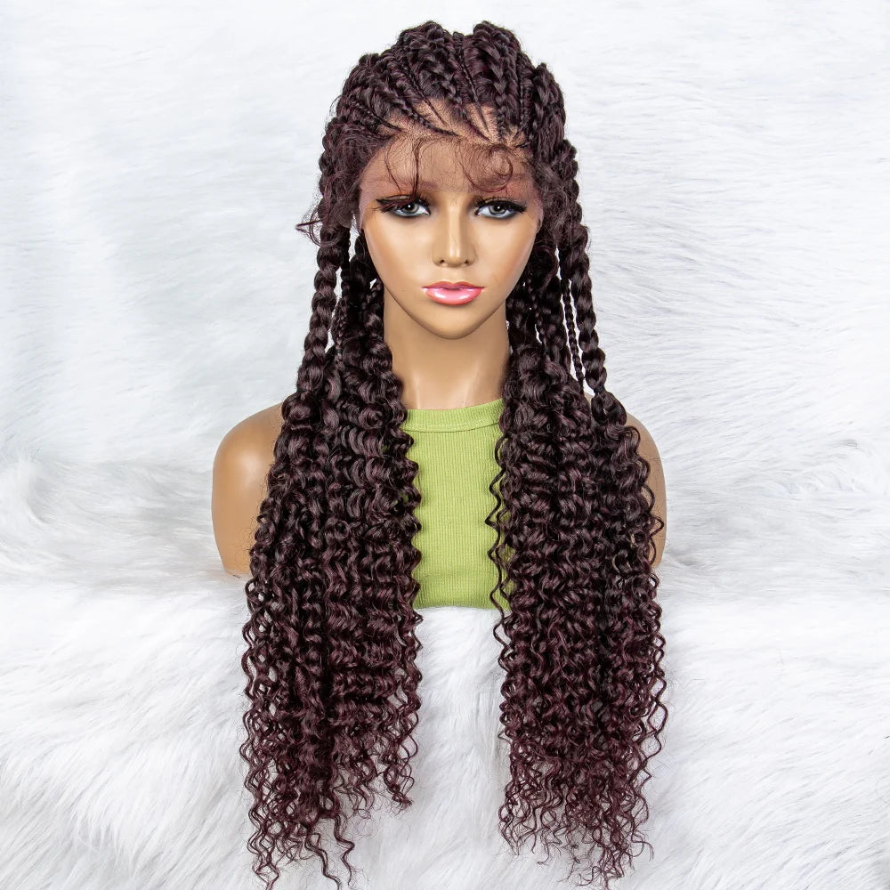Water Wave Braided Lace Front Wig with Baby Hair | Soft Synthetic African Braids Luxegan