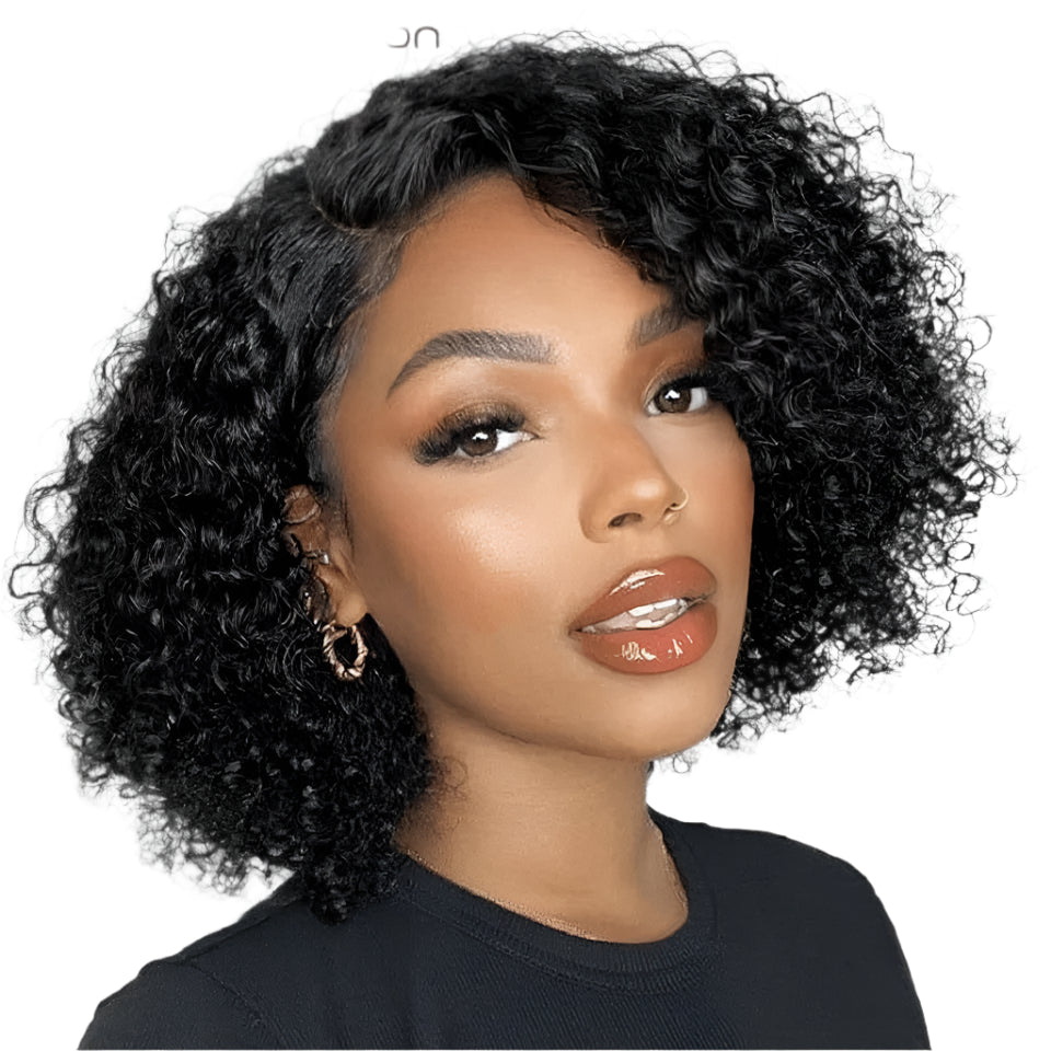 Ombre Honey 4/27 Afro Kinky Curly Bob Wig | Short Human Hair Lace Wig with Baby Hair Luxegan