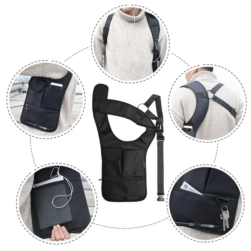 Anti-Pry Organizer Hidden Underarm Bag Inspector Leather Case Tablet Card Holder Wallet Men's Chest Bag Shoulder Bag Luxegan