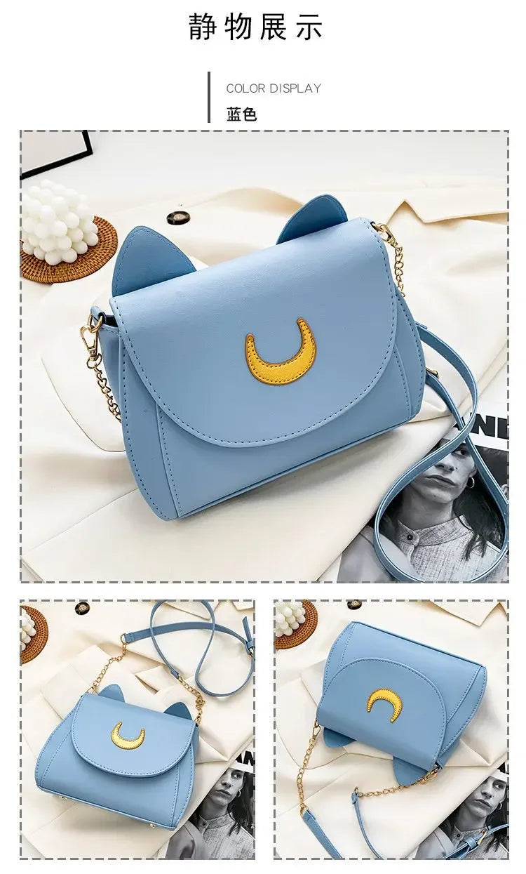 Sailor Moon Inspired Luna Cat Bag | Sophisticated PU Leather Square Shoulder Purse | Elegant Black Chain-Strap Messenger | "Dignified" Soft Crossbody for Versatile Fashion Styling Luxegan