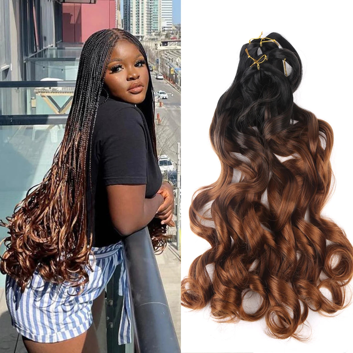 French Curly Crochet Braiding Hair - Ombre Spiral Curls - Pre-Stretched Synthetic Hair Extensions