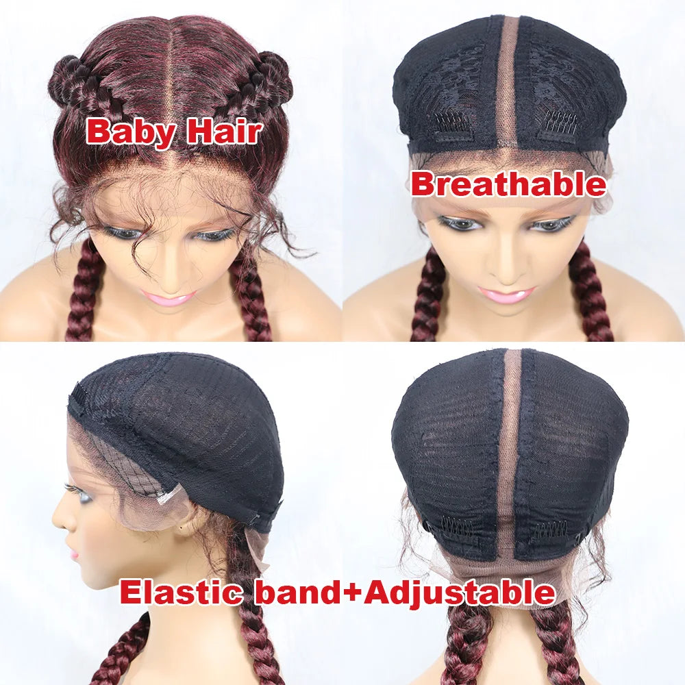 Handmade Double Dutch Cornrow Braided Wig | Natural Black Lace Front | Baby Hair | Kanekalon Synthetic Wig for Women Luxegan