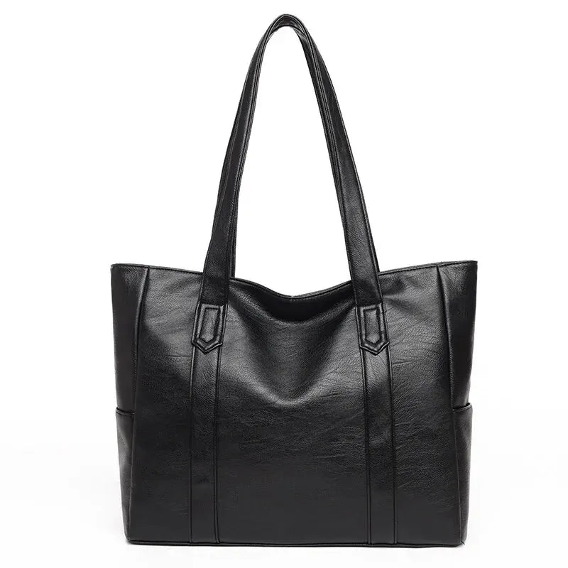 Women’s Vintage PU Leather Large Capacity Tote | Structured Box Shoulder Bag & Crossbody | Minimalist Synthetic Leather Travel Handbag Luxegan