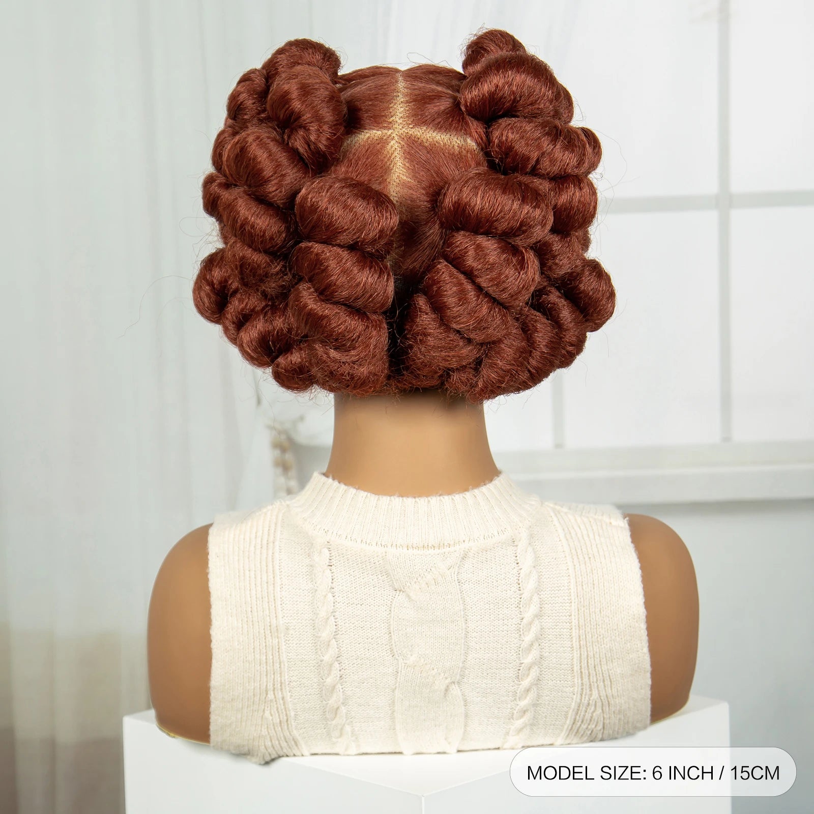 6" Short Cute Burgundy Bantu Knotless Braids Wig | Transparent Full Lace Luxegan