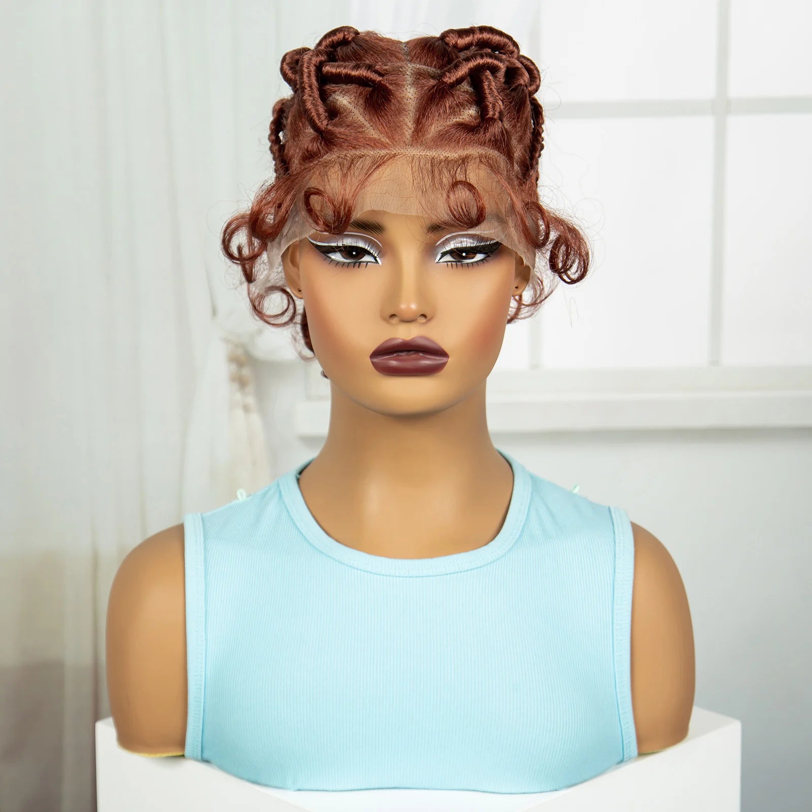 613 Blonde Short Handmade Bantu Knotless Braids Wig | Full Lace Luxegan