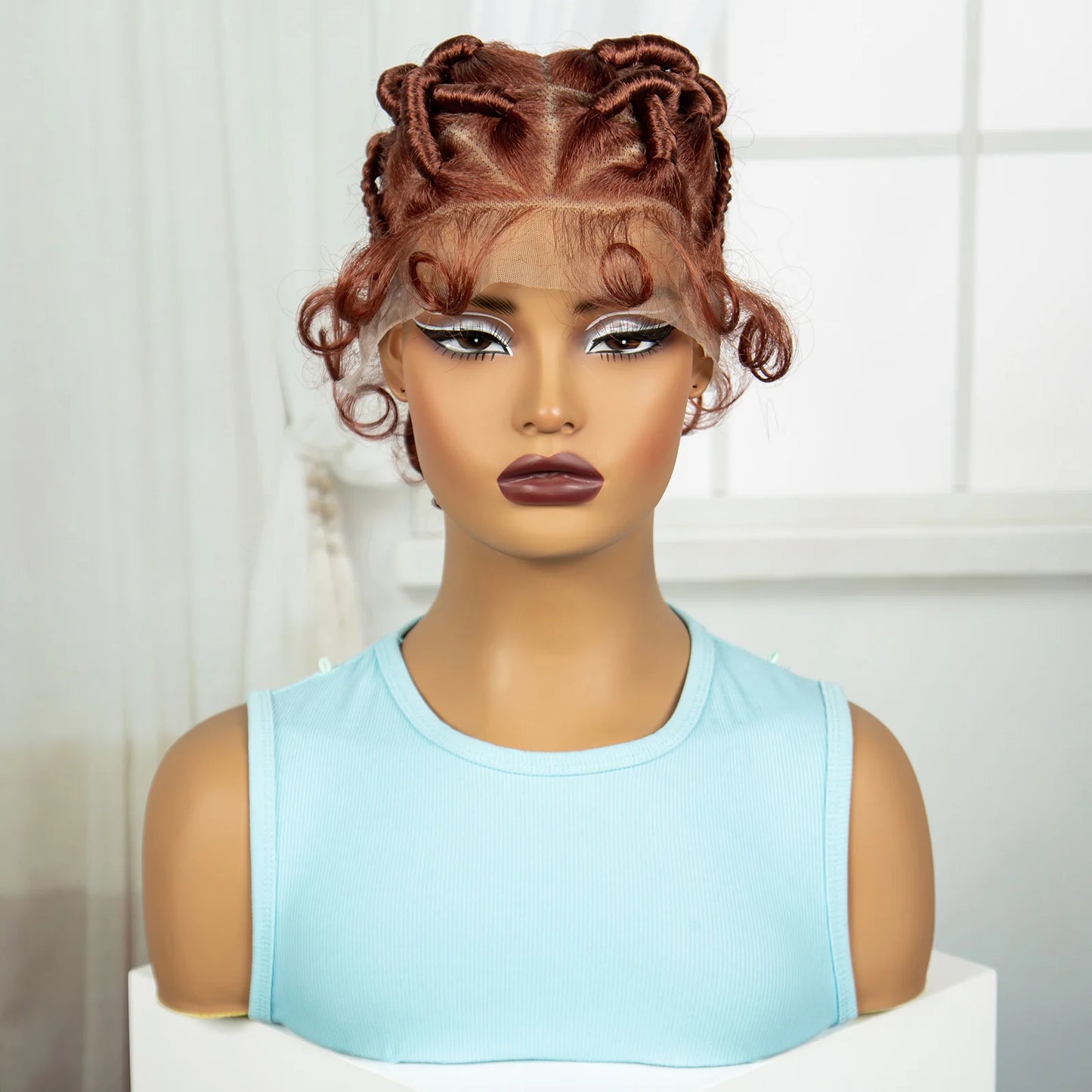 Ginger Orange Bantu Knotless Braids Wig | Full Lace | Baby Hair Luxegan