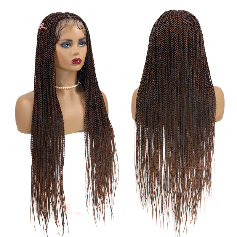 36" Senegalese Twist & Knotless Box Braids Full Lace Braided Wig - #27 Blonde, Cornrow Accents