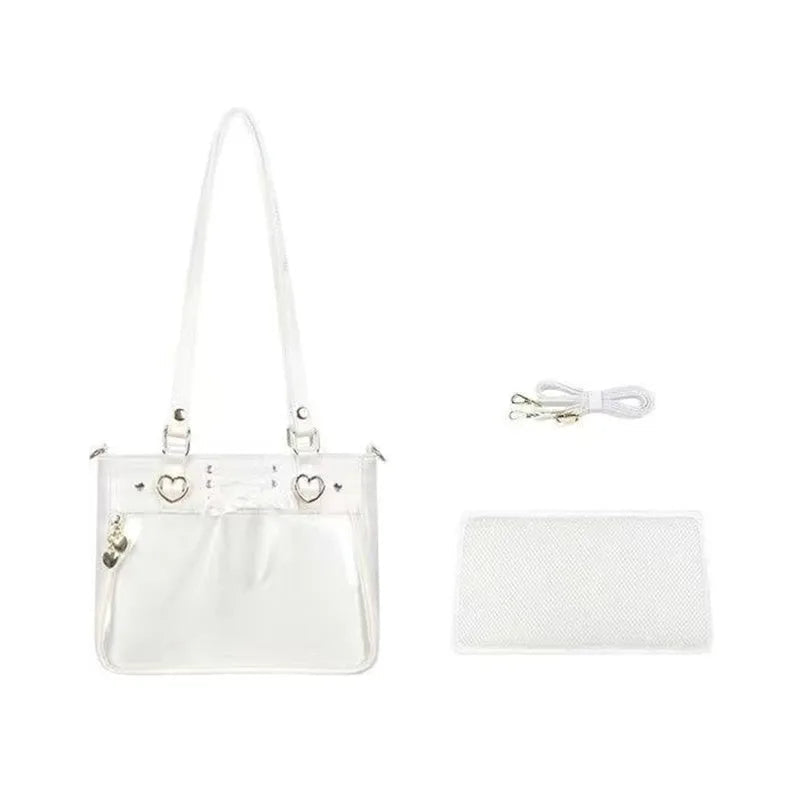 Small Red Heart Ita Bag Crossbody | Kawaii Clear Cute Shoulder Bag for Women & Student Girls (Japan Style) Luxegan