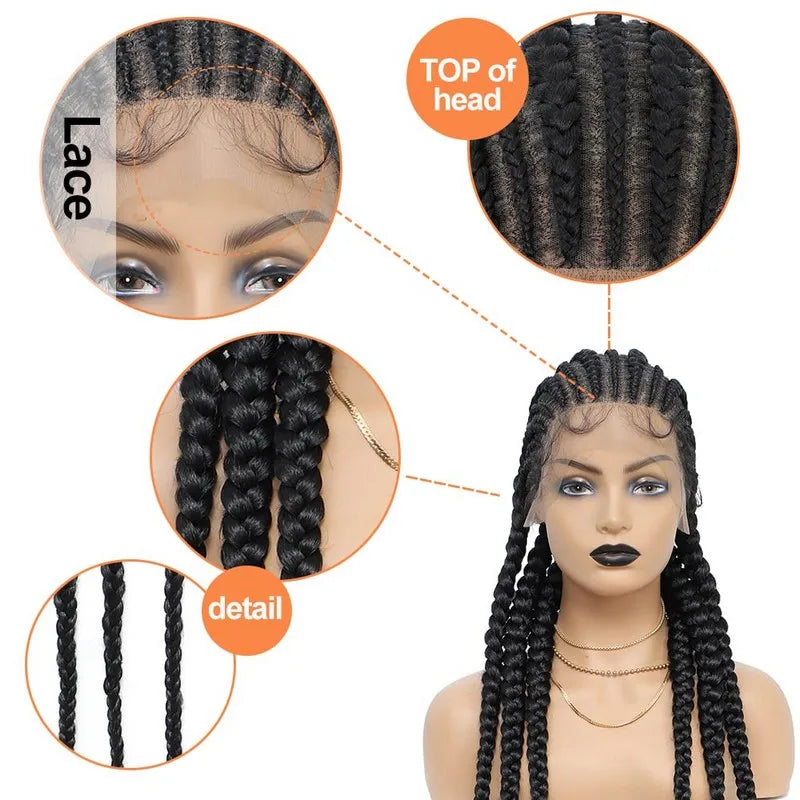 36" Jumbo Dutch Twins Cornrows Wig | Full Lace Front | Synthetic Braids | Black Women Luxegan