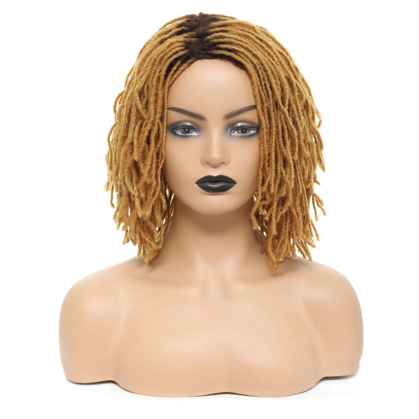 10" Short Braided Bob Wig | Faux Locs & Curly Twists | Black, Blonde, Red | Synthetic Hair