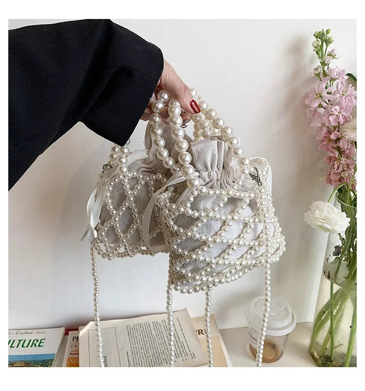 Women's Pearl Bag | Small Mini Tote Bag & Woven Crossbody Luxegan
