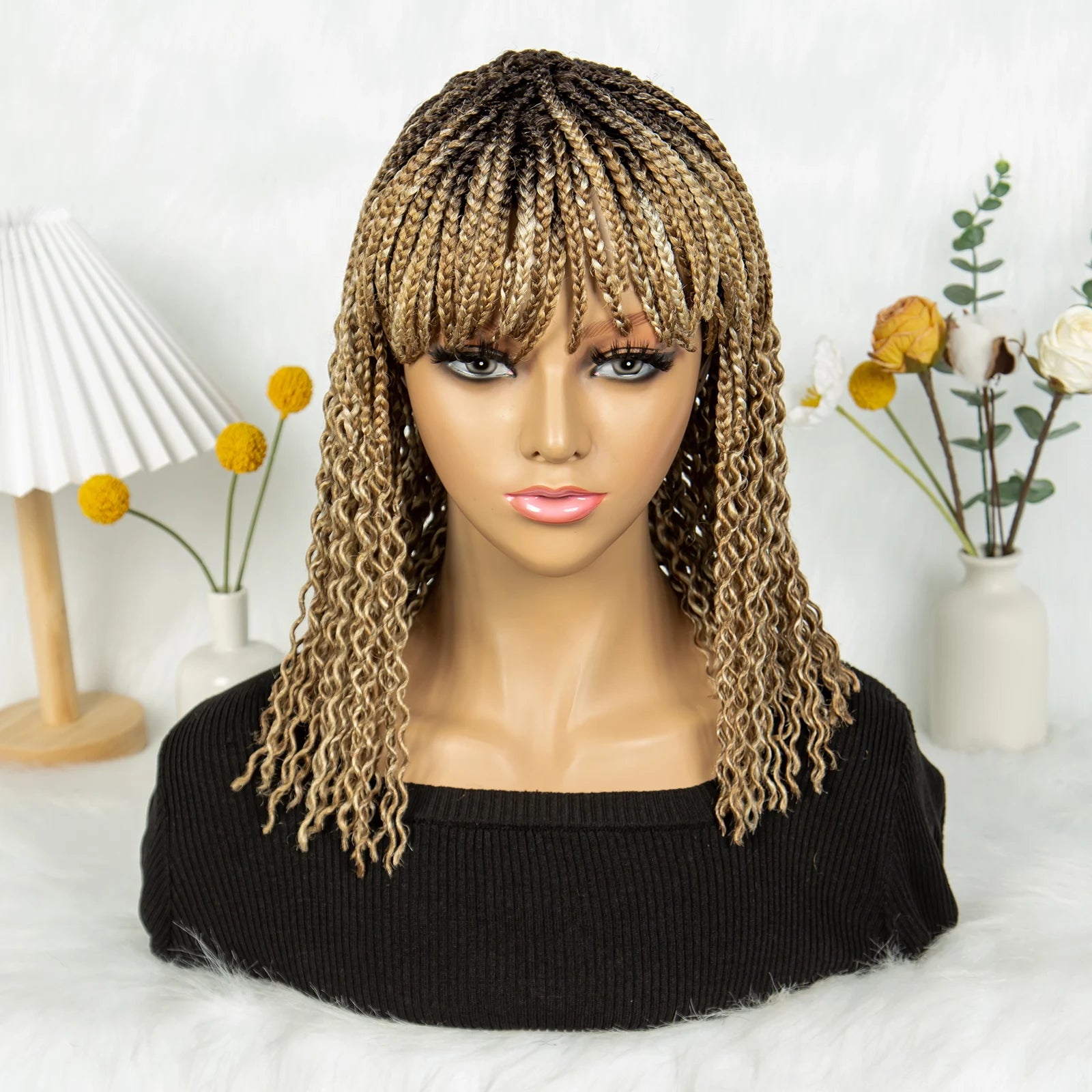 KIMA Colorful Half Twisted Locs Half Braided Bob Wig with Bangs Luxegan