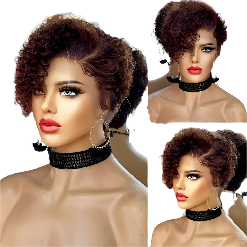 Natural Black Pixie Cut Wig | Short Curly Bob 13x1 Lace Front Human Hair (Pre-Plucked) Luxegan