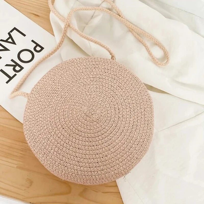 Round Straw Bag | Women's Woven Beach Crossbody Bag & Handmade Knitted Small Handbag Luxegan